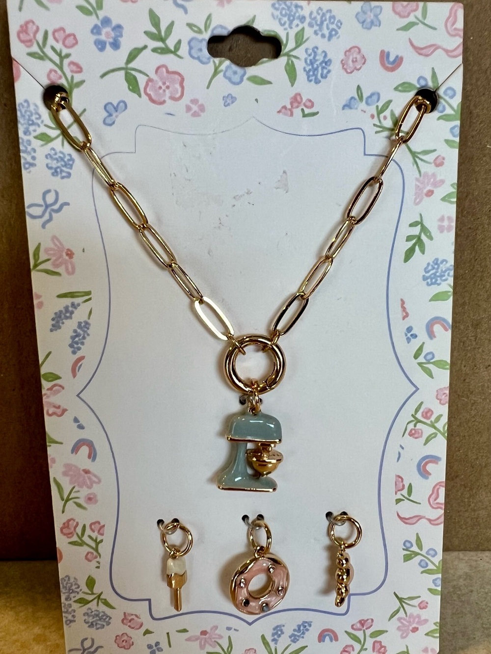 Gold-Tone Kitchen aid Chain Necklace with  Charm and 3 Interchangeable Charms